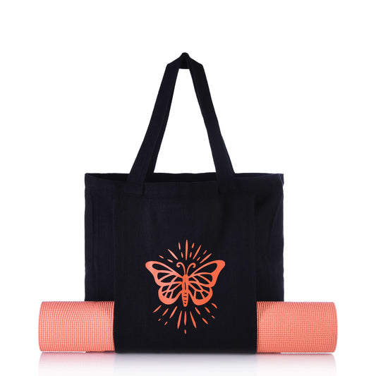 Butterfly Black Yoga Tote Bag